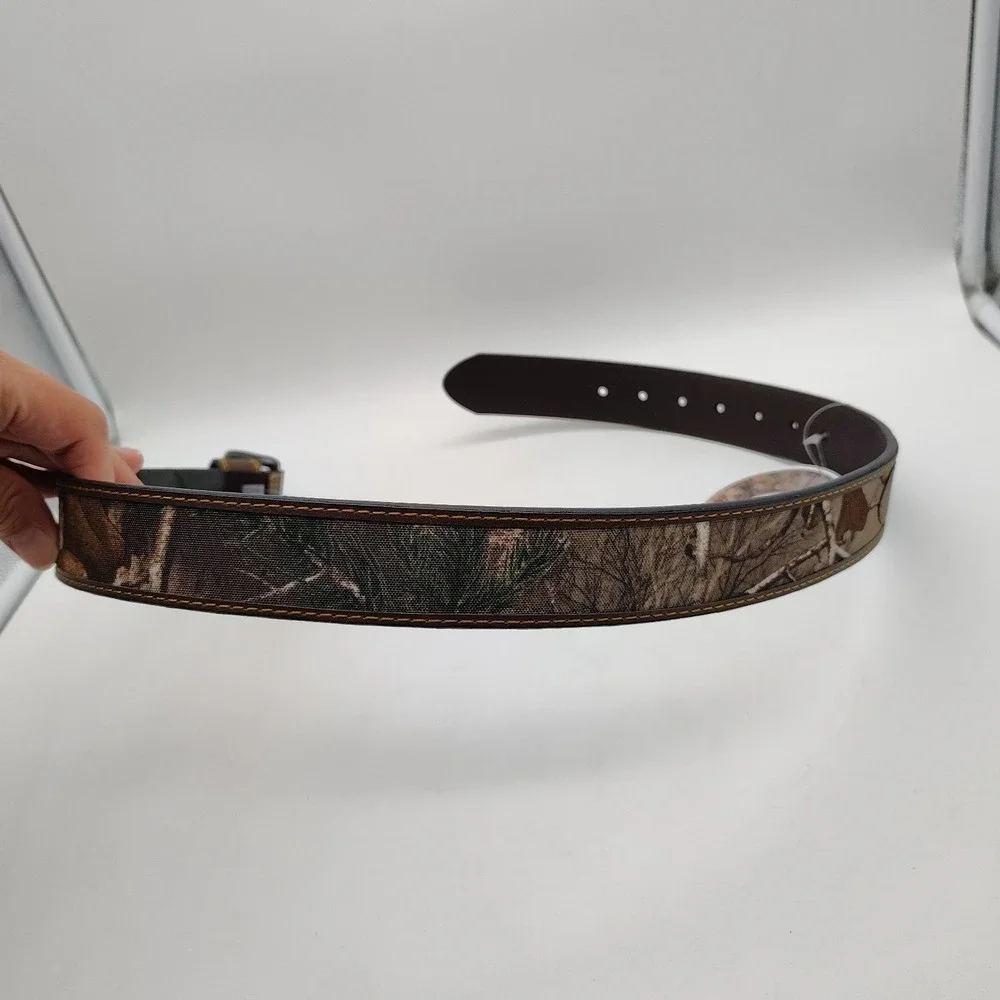 REALTREE Performance Stretch Belt Size Small Brown w/Camo Genuine Bonded Leather
